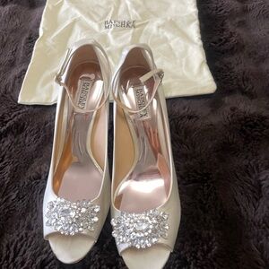 Badgley Mischka White Heels with Silver Embellishments